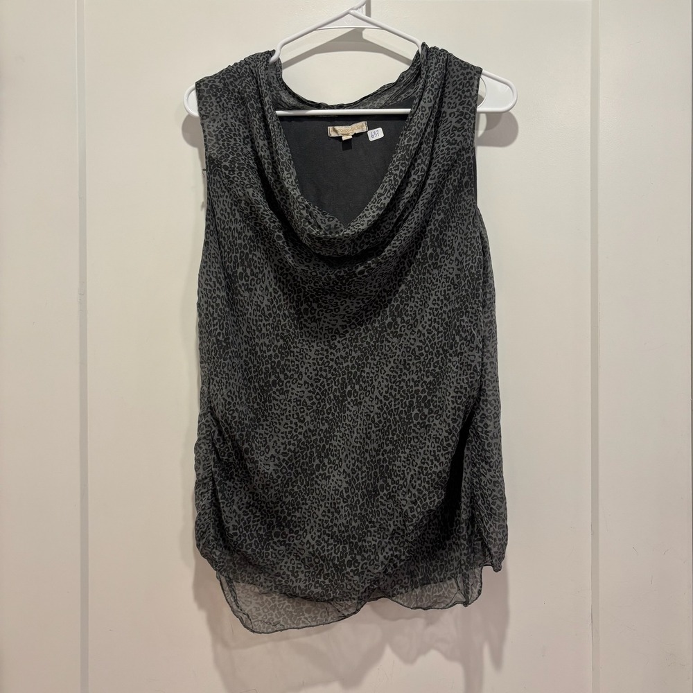 Prontomoda Giusy Italy Grey Leopard Print Cowl Neck Sleeveless Blouse Large
